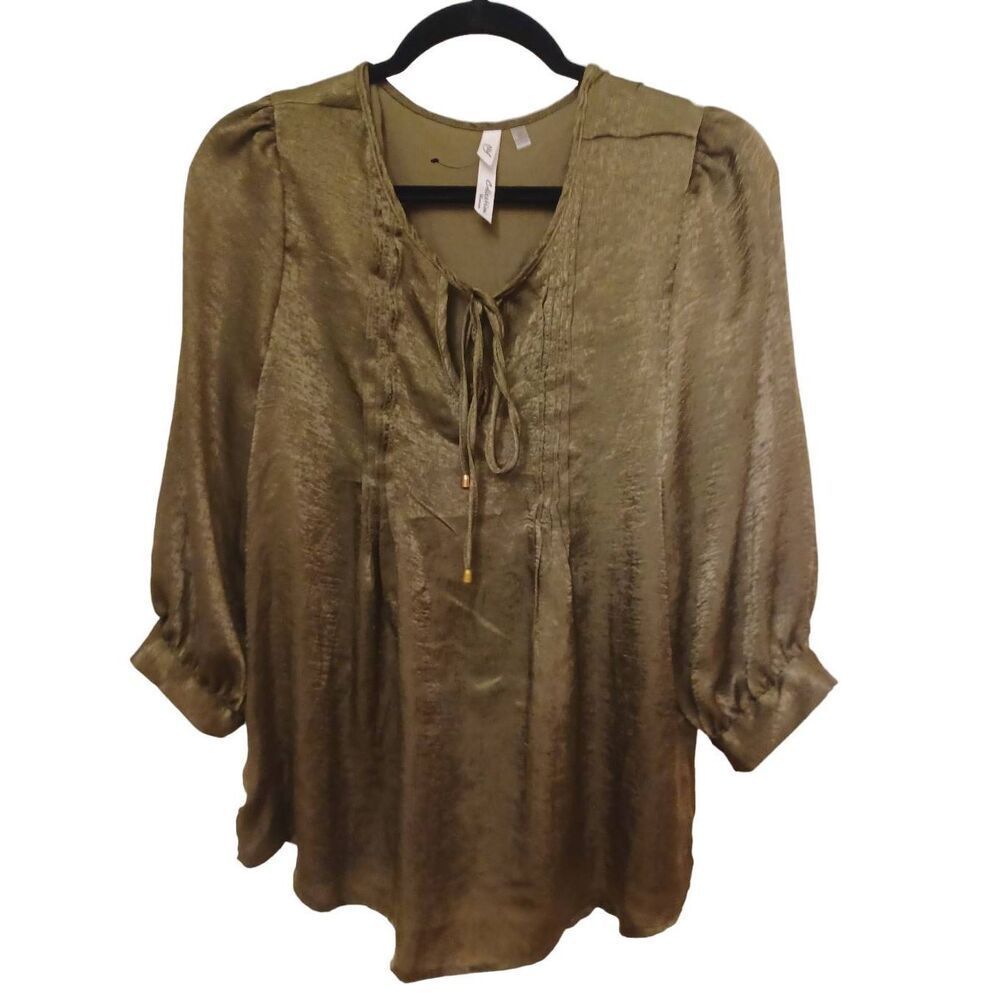 NY Collection Top 3/4 Sleeve Color Dark Olive Green XL (labeled as 1X fits XL)